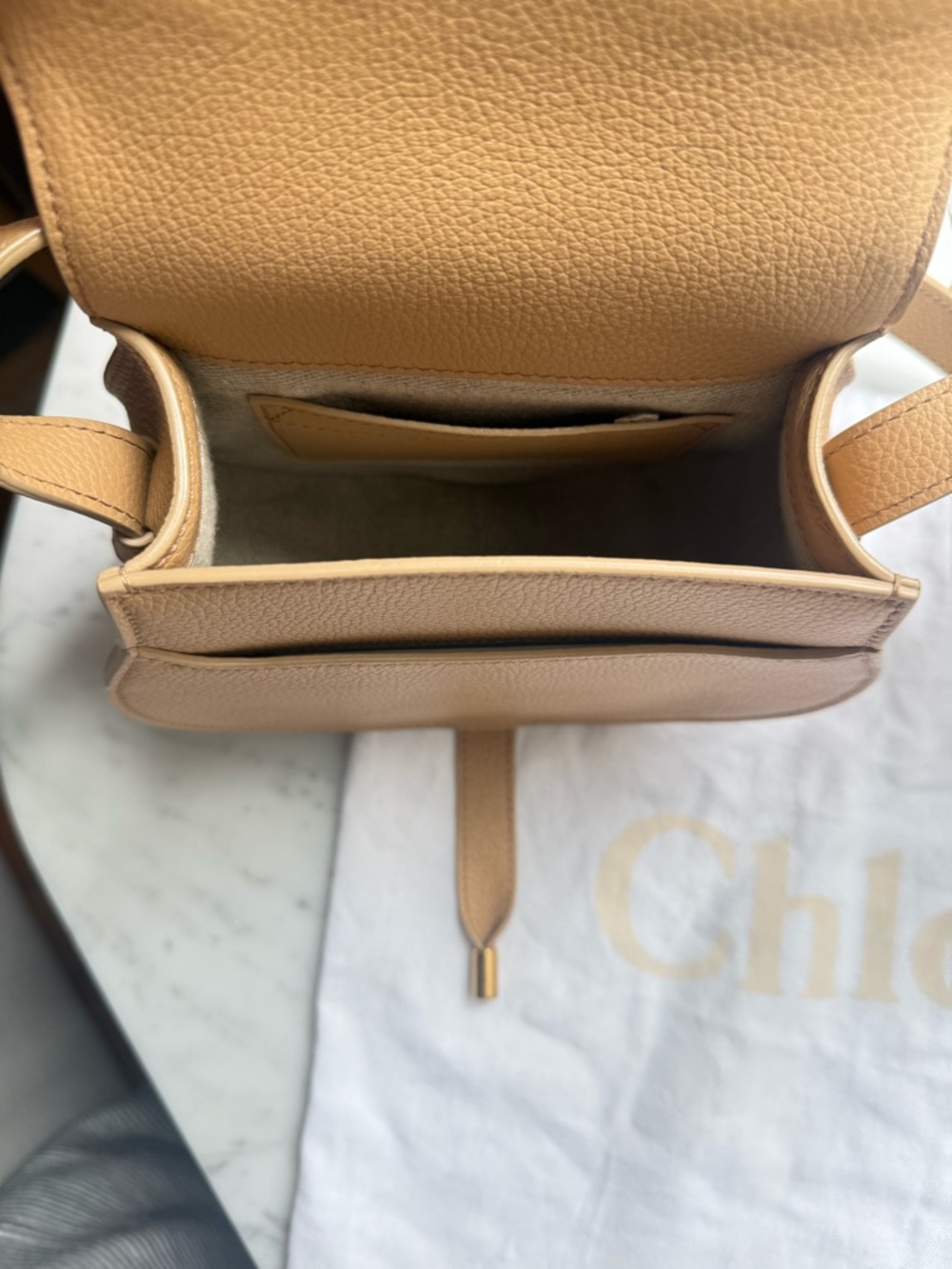 Chloe Small Marcie Leather Saddle Bag in Tan - Picture 3 of 7
